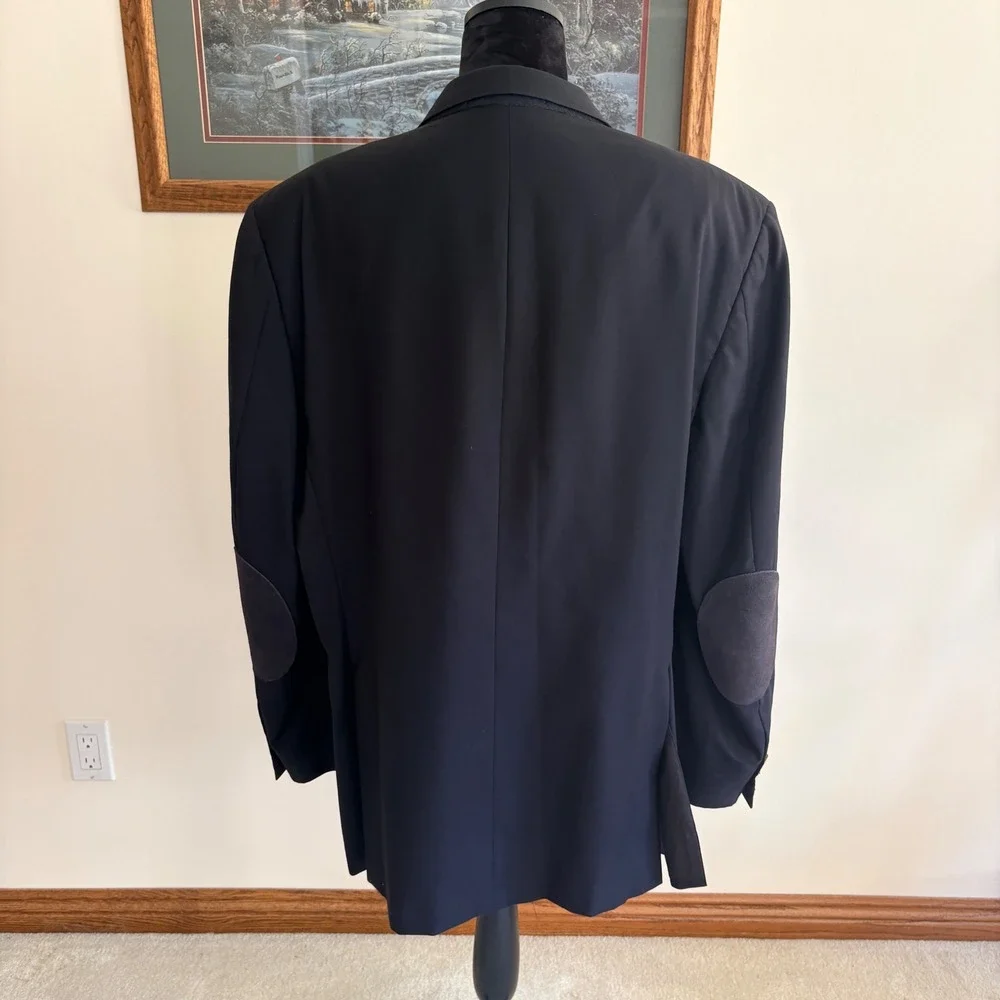 Burberry London Blazer Mens 46R Navy‎ Wool 3-Button Sport Coat Elbow Patches USA
